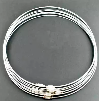 5 STEEL TIGER TAIL-NECKLACE/CHOKER MEMORY BEADING WIRE-SCREW CLASP  17.5-18inch • £2.55