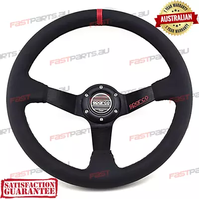 350mm ECARI DEEP DISH GENUINE LEATHER SPORTS STEERING WHEEL  1 Year Warranty • $189.95