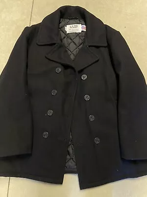 VTG Schott US 740N Men's Size 48 (XXL) Black Jacket Wool Pea Coat Navy Made USA • $100