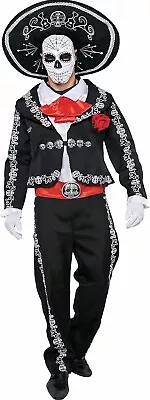 Mens Day Of The Dead Mariachi Señor Fancy Dress Costume Set Halloween Dress L • £18.99