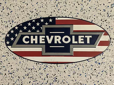 20  Chevrolet Oval Distressed Vintage Style American Flag Embossed Metal Sign • $39.75