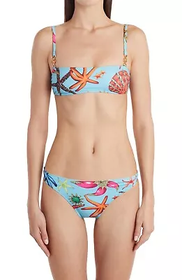 Versace Tresor De La Mer High Waist Brassiere Bikini In Light Blue LG(4) $ 925 • $462.50