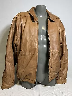 Members Only Mens XL Brown Leather Zip Up Bomber Jacket • $35.16