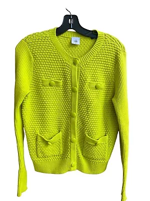 CAbi Size Medium Style #5011 Loren Chartreuse Button Cardigan Bright Green M • $23.88