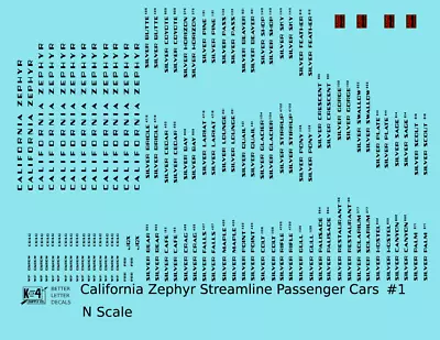 K4 N Scale Decals California Zephyr WP DRGW CB&Q Streamlined Passenger Car #1 • $7.45