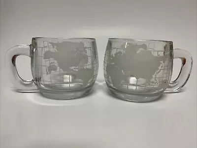Set Of 2 Vintage Nestle Nescafé World Globe Mugs Etched Glass • $12.99