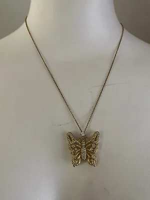 Beautiful Signed DABBY REID Gold Toned Butterfly And Rinestone 10” Necklace • $19.95