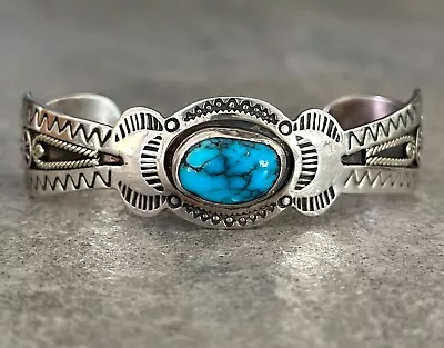 Vintage Native American Navajo Turquoise  Sterling Silver Cuff Bracelet • $215