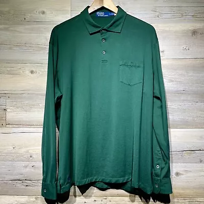 Polo Ralph Lauren Mens XL Long Sleeve Polo Shirt Forest Green Featherweight • $22.95