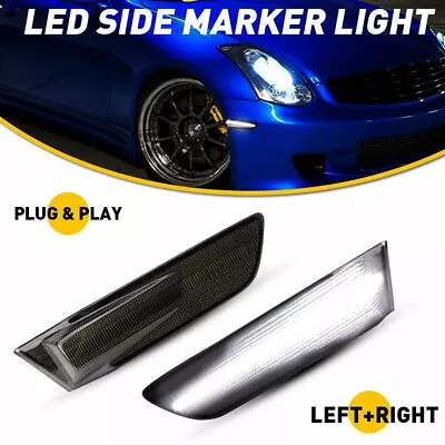 For 03-07 Infiniti G35 Coupe White LED Front Bumper Side Marker Light Smoke Lens • $21.99
