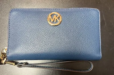 Michael Kors Fulton Zip Around Multifunction Wallet Wristlet River Blue NWT! • $69