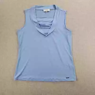 Calvin Klein Womens Blouse Top Size S Powder Blue Drape Cowl Neck Stretch Tank • £19.28