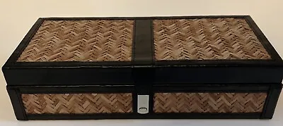 Beautiful Indian Made Leather Bamboo/Wicker Small Box W/ Strong Magnetic Latch. • $19.95