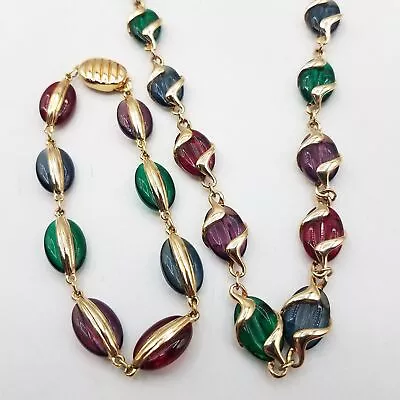 Set Of Swarovski Jewelry Goldtone Glass Necklace Bracelet 26  8  • $17.50