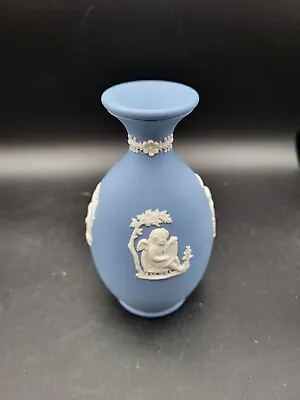 Vintage Wedgwood Blue Jasperware Bud Vase White Cameo - 5” Tall • $8.50