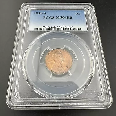 1931-S 1C Lincoln Wheat Cent Penny PCGS MS64 RB • $225