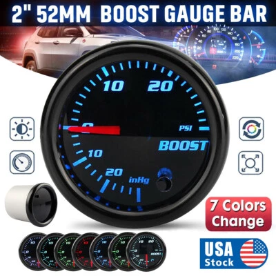 $22.99 • Buy 2  Boost Gauge 52mm Tinted 7 Color LED Display 0-30 PSI Pressure Turbo Meter US