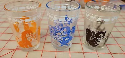 Vintage 1950's Kraft Swanky Swigs 3.5  Kiddie Cups Juice Glasses - Set Of 3 • $15.99