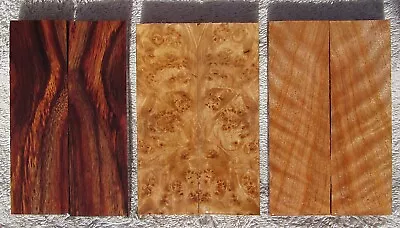 3 Sets - Koa Maple Burl Curly Raintree Knife Scales Lot #1004 • $39