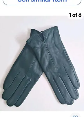 Accessorize Ladies Green Leather Gloves  Size M/L Mothers Day Gift • £14.99
