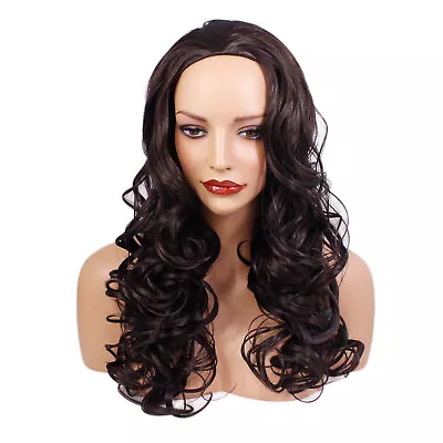 22  Ladies 3/4 Wig Half Fall Clip Hair Piece Dark Brown #4 3 Styles • £15.99