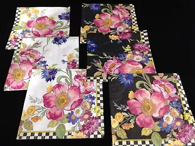 MacKenzie Childs Black Flower Mkt (3) & White Flower Mkt (3) Napkins Decoupage • $6