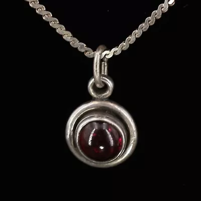 VTG Sterling Silver - SOUTHWESTERN Garnet Cabochon Pendant 24  Necklace - 5g • $5.50