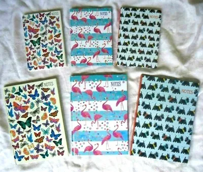 A5 Or A6 HARDBACK NOTEBOOK - BUTTERFLIES FLAMINGOS Or DOGS - School Work Etc.. • £2.79