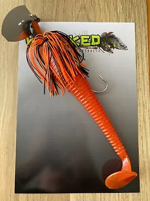 WHACKED LURES~ 2oz 'Goliath' CHATTERBAIT ~ ORANGE~ 18cm Paddle Trailer + Stinger • $21.95