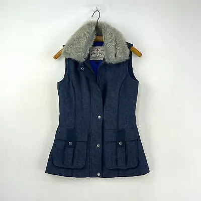 Jack Murphy Tweed Gilet Womens 8 Blue Herringbone Body Warmer Country Vest Fur • £49