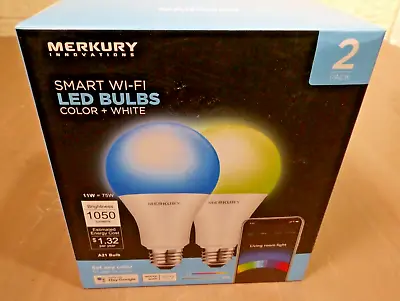 Merkury Innovations A21 Smart Wifi LED Bulbs Color+White 2 Pack App Controllable • $14.99