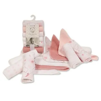 Baby Girl Wash Cloths Towel Flannel Wipes Pack Of 12 Pink Elephants & Clouds • £7.45