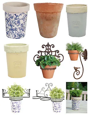 £10.24 • Buy Terracotta Blue Cream Planter With Or Without Wall Bracket Holder