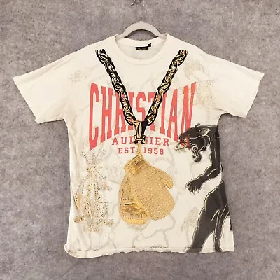 Christian Audigier Shirt Women Extra Large Beige All Over Print Panther Crown • £41.39