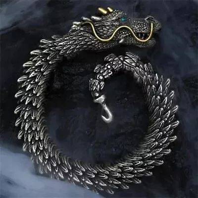 Men Vintage Dragon Viking Stainless Steel Scale Chain Wrist Cuff Bangle Bracelet • $13.50