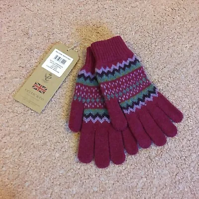 BNWT Celtic & Co Ladies One Size Lambswool Zig Zag Fairisle Gloves In Anemone • £17.99