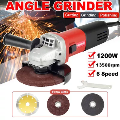 1200W Electric Angle Grinder 125mm 5 Heavy Duty Cutting Grinding 13500RPM 3Discs • £35.49