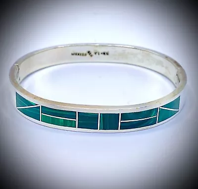 Taxco TI-48 925 Sterling Silver Malachite Inlaid Bracelet 7in 34g • $21.95