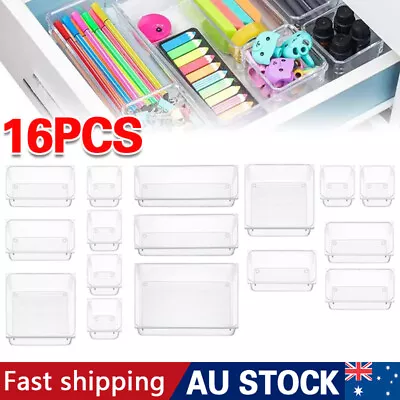 16PCS Drawer Desk Draw Cutlery Tray Home/Office/Kitchen Organizer Storage Box • $21.99