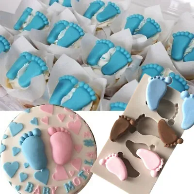 3D Baby Foot Cake Fondant Mould Silicone Chocolate Mold Soap Baby Shower Decor • £3.25