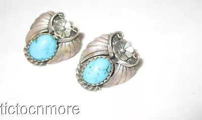 Vintage Navajo Indian Sterling Squash Blossom Flower Blue Turquoise Earrings • $10.50