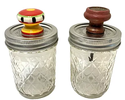 Vintage Jelly Jars With Unique Knobs Attached 5 In Lot Of 2 • $17.38