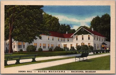 Macatawa Michigan Postcard HOTEL MACATAWA Dining Hall View / Curteich Linen • $4