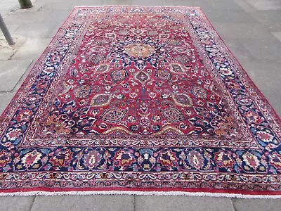 Vintage Hand Made Traditional Oriental Wool Red Blue Large Carpet 350x242cm • £625