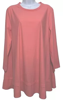 IC Connie K Tunic Top Women Size L Pink Long Sleeve Relaxed Fit Pullover Stretch • $29.99