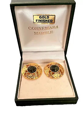 Vintage Irish Connemara Marble Celtic Clip-on Earrings 18K Gold Plated • $35.99
