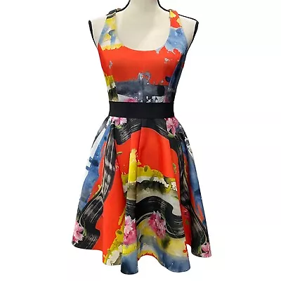 MILLY Mini Dress Bold Orange Abstract Pattern Size 6 • $49.99