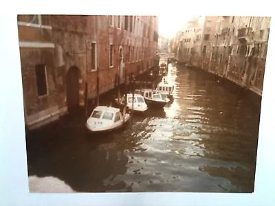 Vintage 80s Photo Venice Italy Small Boats In River Waiting At Dock  • $8.95