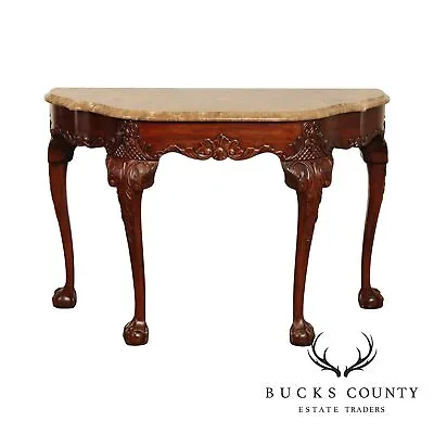 Henkel Harris Mahogany Ball And Claw Marble Top Console Table • $2195