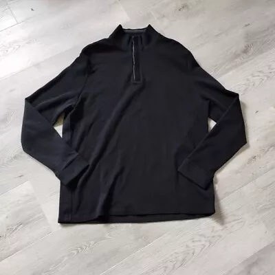 Hugo Boss 1/4 Snap Sweater 2XL Black Pullover Long Sleeve Ribbed Sweatshirt • $22.49